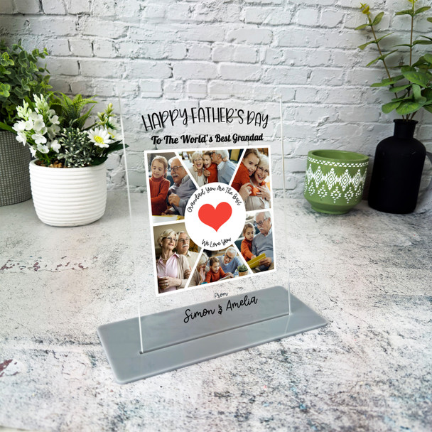 Grandfather Fathers Day Gift Red Heart Photo Grid Personalised Acrylic Plaque