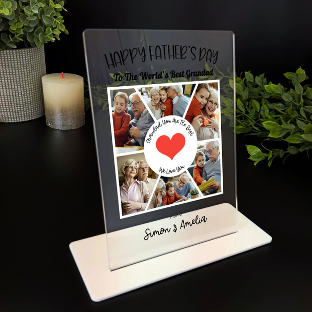 Grandfather Fathers Day Gift Red Heart Photo Grid Personalised Acrylic Plaque