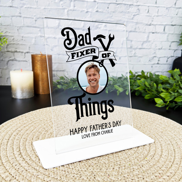 Fathers Day Gift Dad Fixer Of Things Round Photo Personalised Acrylic Plaque