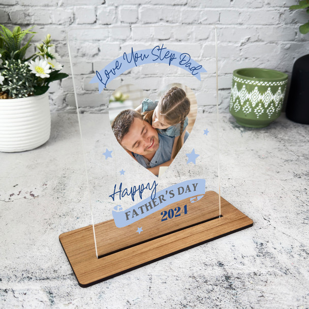 Love You Stepdad Father's Day Gift Heart Blue Personalised Acrylic Plaque