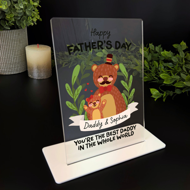 Fathers Day Gift Daddy Bear With Baby Girl Personalised Acrylic Plaque