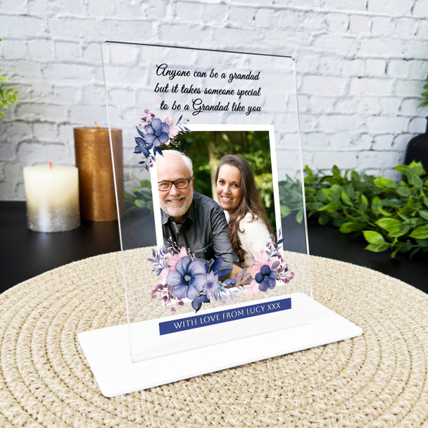 Grandfather Fathers Day Gift Floral Photo Personalised Acrylic Plaque