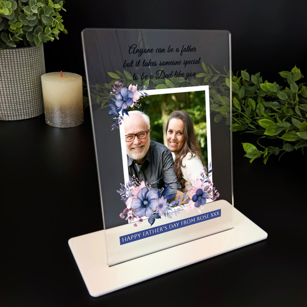 Fathers Day Gift Watercolour Floral Photo Personalised Acrylic Plaque