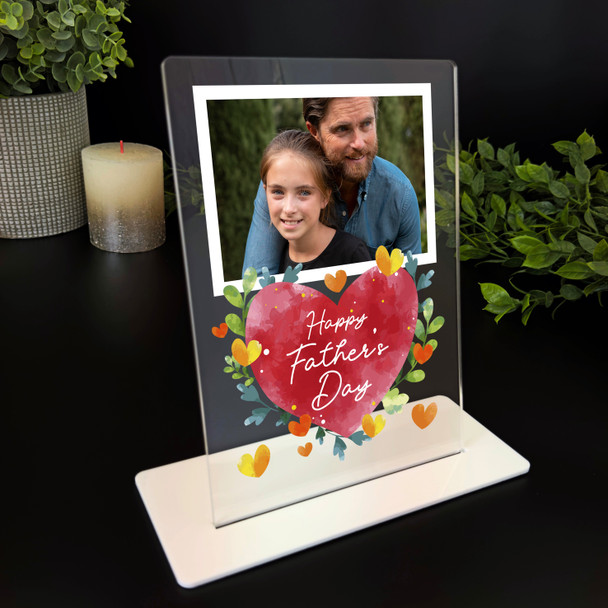 Happy Father's Day Gift Red Heart Photo Personalised Acrylic Plaque