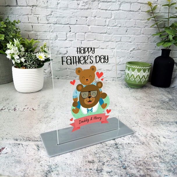 Fathers Day Gift Daddy Bear With Child Personalised Acrylic Plaque