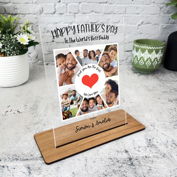 Fathers Day Gift Red Heart Photo Grid Personalised Acrylic Plaque