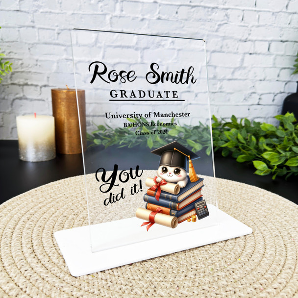 Graduation Gift Books With Cute Cat Graduation Hat Personalised Acrylic Plaque
