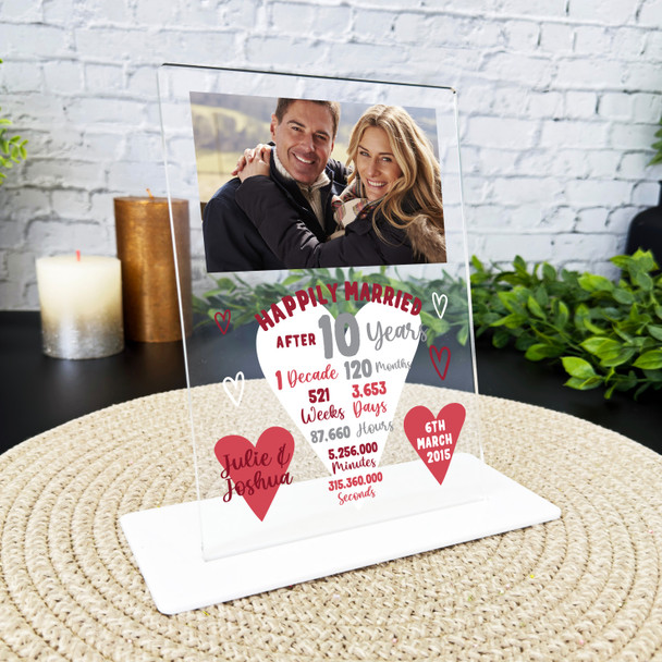 10 Years 10th Wedding Anniversary Gift Heart Photo Personalised Acrylic Plaque