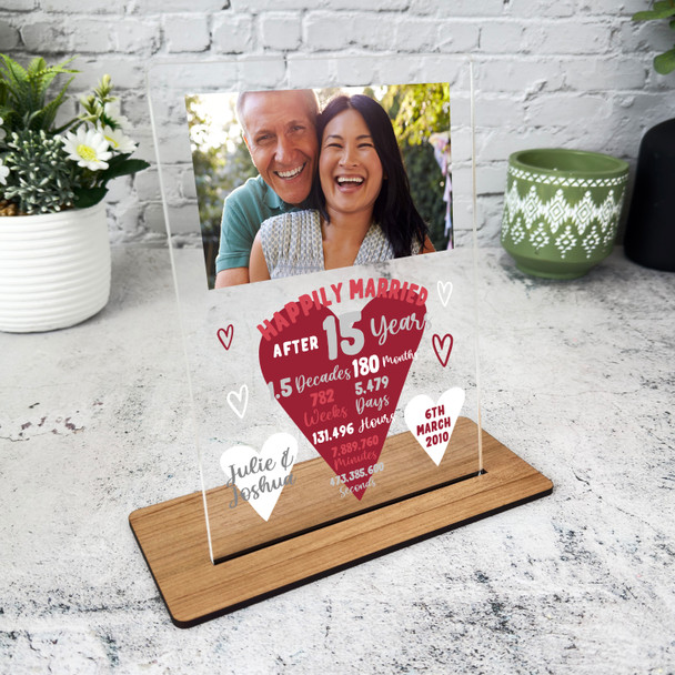 15 Years 15th Wedding Anniversary Gift Heart Photo Personalised Acrylic Plaque