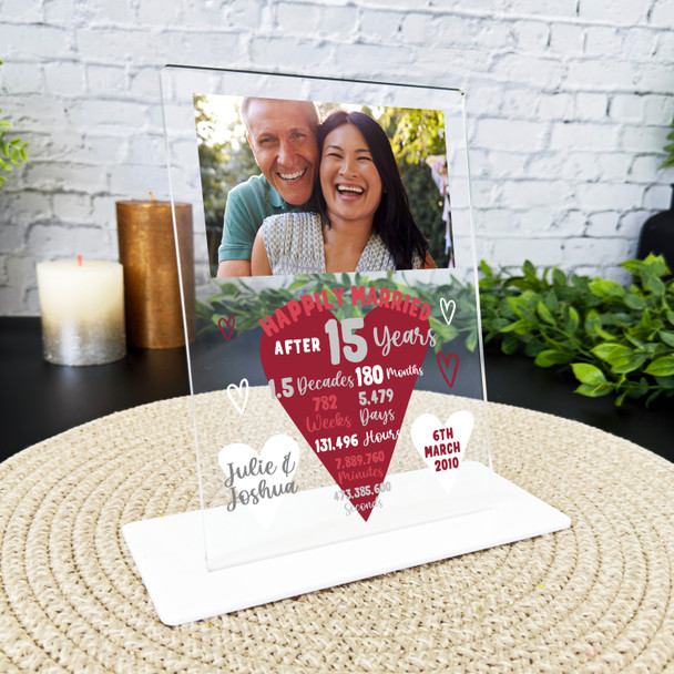 15 Years 15th Wedding Anniversary Gift Heart Photo Personalised Acrylic Plaque