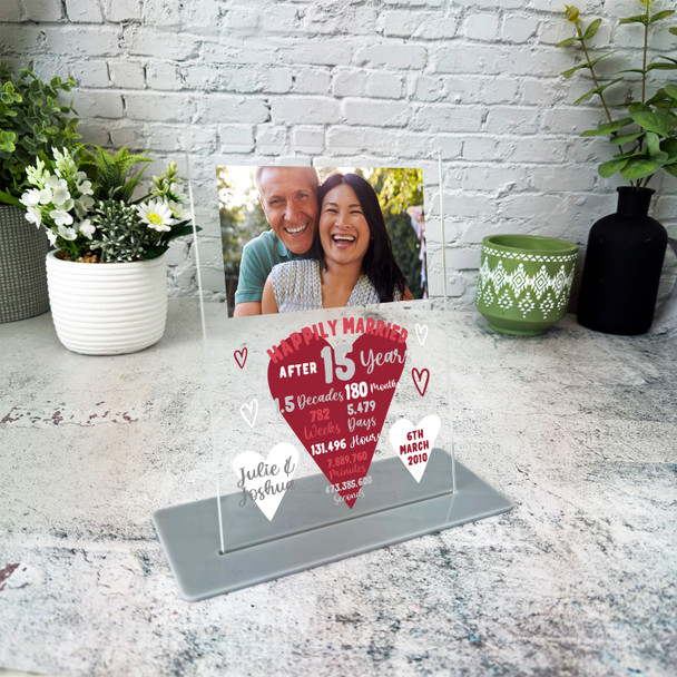 15 Years 15th Wedding Anniversary Gift Heart Photo Personalised Acrylic Plaque