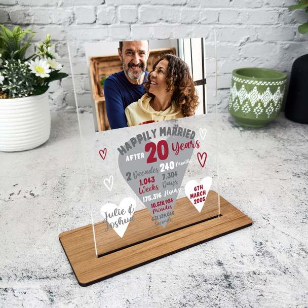 20 Years 20th Wedding Anniversary Gift Heart Photo Personalised Acrylic Plaque