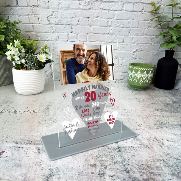 20 Years 20th Wedding Anniversary Gift Heart Photo Personalised Acrylic Plaque