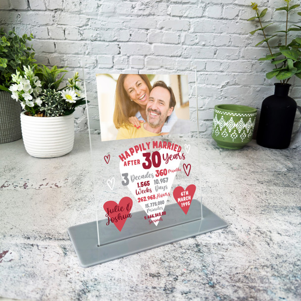 30 Years 30th Wedding Anniversary Gift Heart Photo Personalised Acrylic Plaque