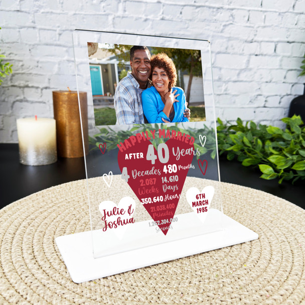 40 Years 40th Wedding Anniversary Gift Heart Photo Personalised Acrylic Plaque