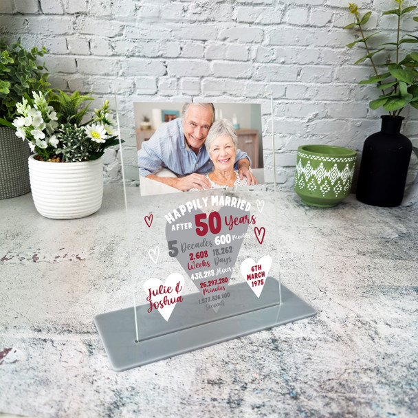 50 Years 50th Wedding Anniversary Gift Heart Photo Personalised Acrylic Plaque