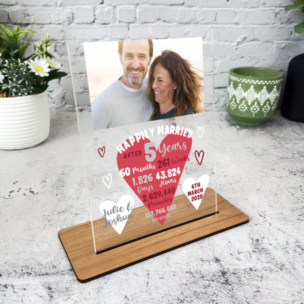 5 Years 5th Wedding Anniversary Gift Heart Photo Personalised Acrylic Plaque