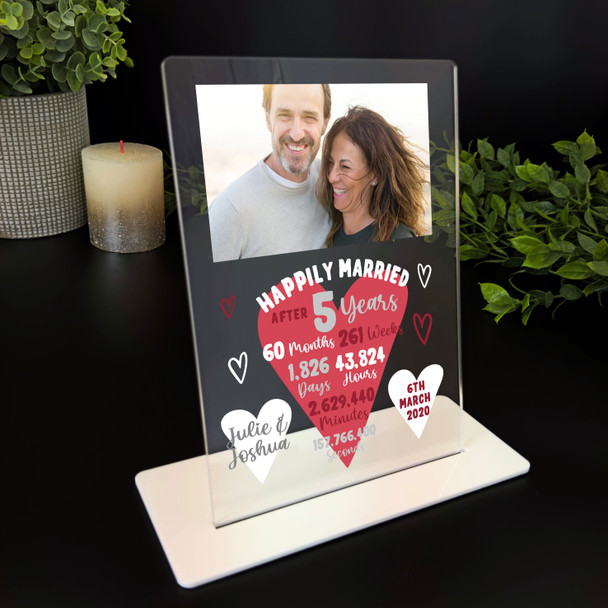 5 Years 5th Wedding Anniversary Gift Heart Photo Personalised Acrylic Plaque