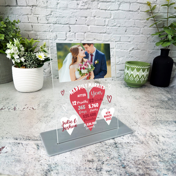 1 Year 1st Wedding Anniversary Gift Heart Photo Personalised Acrylic Plaque