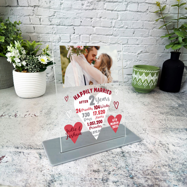 2 Year 2nd Wedding Anniversary Gift Heart Photo Personalised Acrylic Plaque