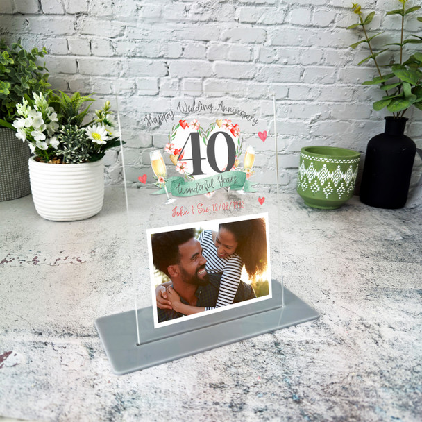 Any Year Wedding Anniversary Gift Flutes Photo Personalised Acrylic Plaque