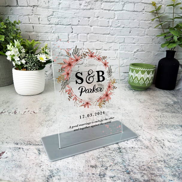 Watercolour Round Custom Initials Wedding Day Gift Personalised Acrylic Plaque