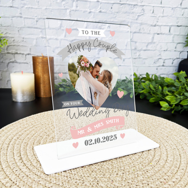 Couple On Your Wedding Day Gift Photo Heart Personalised Acrylic Plaque