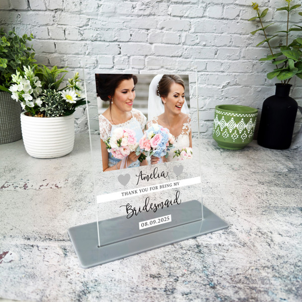 Thank You Bridesmaid Gift Wedding Day Photo Personalised Acrylic Plaque