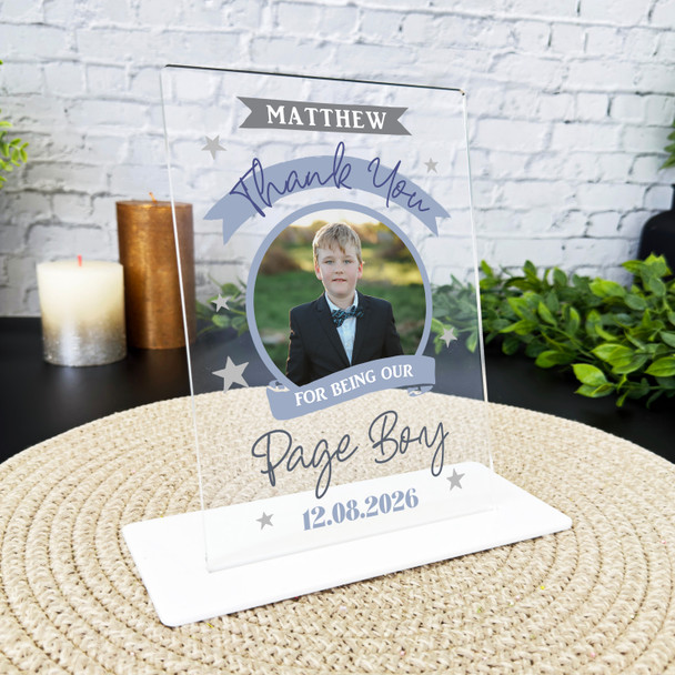 Thank You Page Boy Gift Wedding Day Photo Personalised Acrylic Plaque