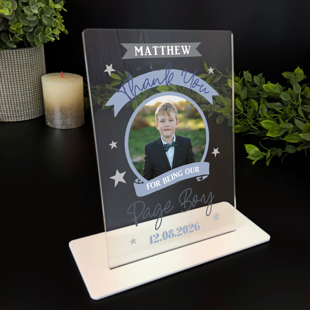 Thank You Page Boy Gift Wedding Day Photo Personalised Acrylic Plaque