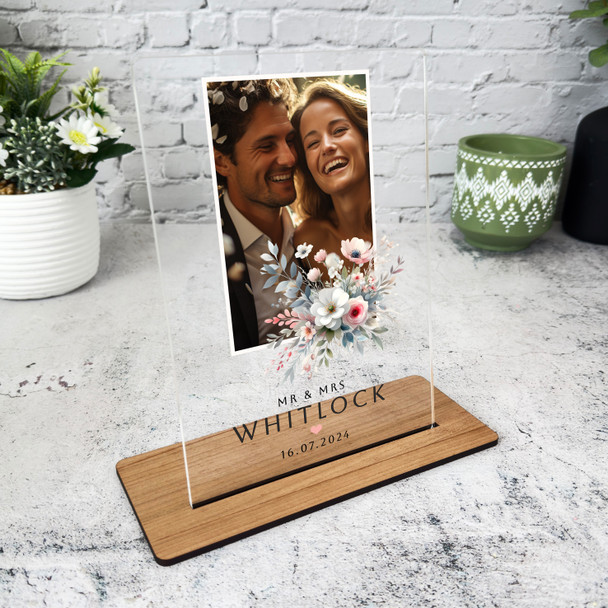 Pink Floral Photo Wedding Day Gift Personalised Acrylic Plaque