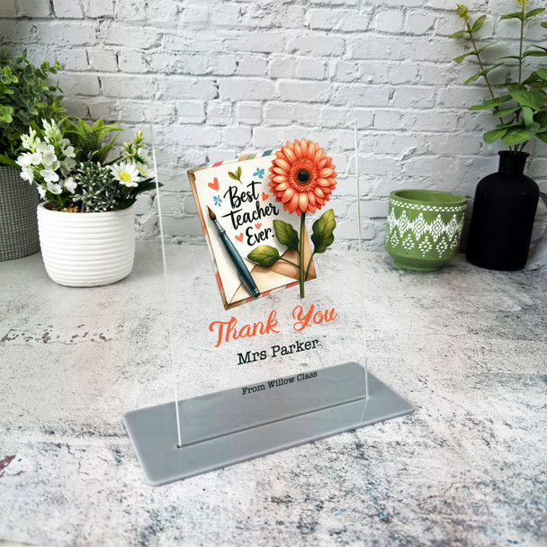 Thank You Teacher Gift Flower Best Teacher Envelope Personalised Acrylic Plaque