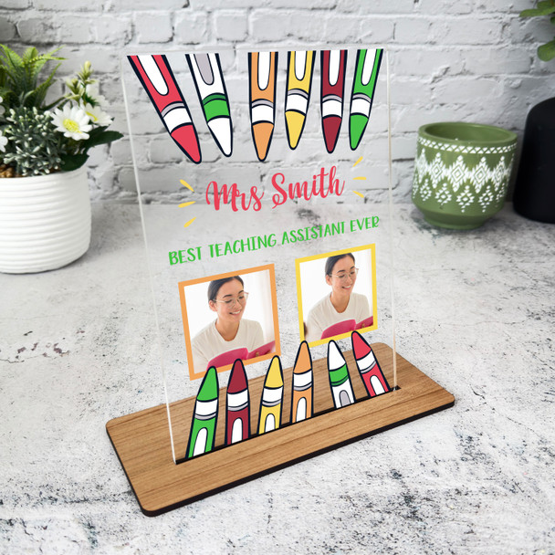 Best Teaching Assistant Gift Crayons Photo Personalised Acrylic Plaque