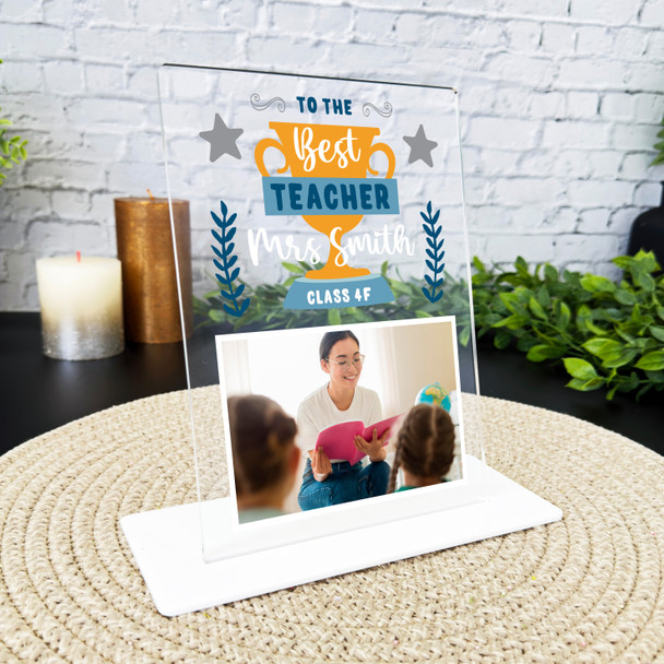 Best Teacher Gift Trophy Photo Orange Personalised Acrylic Plaque