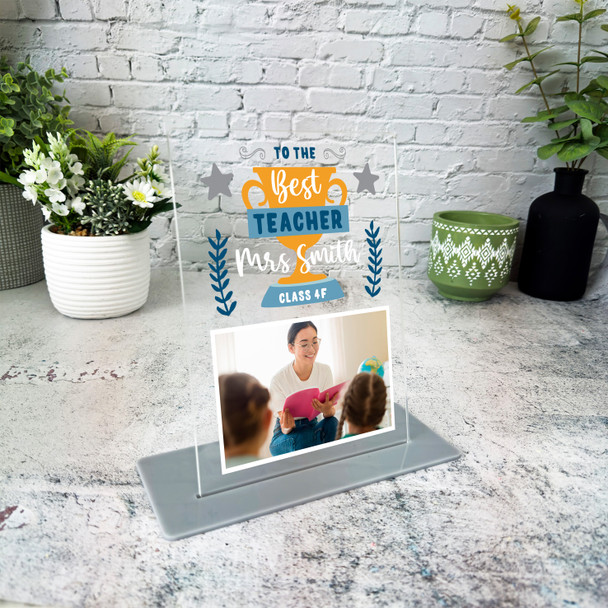 Best Teacher Gift Trophy Photo Orange Personalised Acrylic Plaque