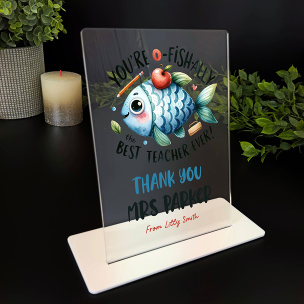 Thank You Teacher Gift Blue Fish Personalised Acrylic Plaque