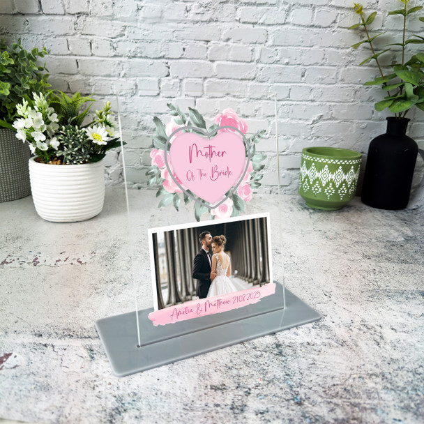 Mother Of The Bride Gift Pink Rose Flower Text Personalised Acrylic Plaque