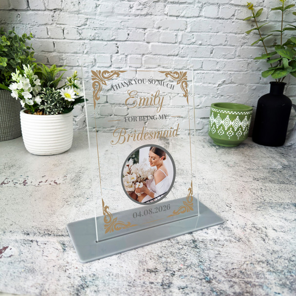 Thank You Bridesmaid Gift Wedding Gold Photo Personalised Acrylic Plaque