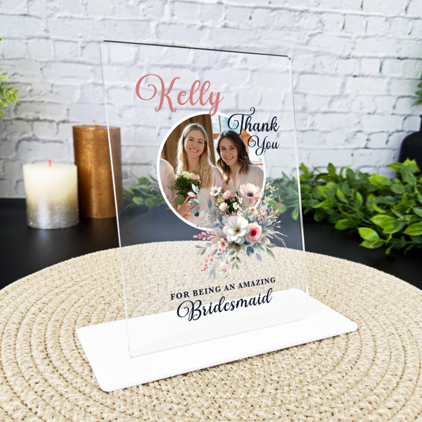Floral Bridesmaid Gift Round Photo Personalised Acrylic Plaque