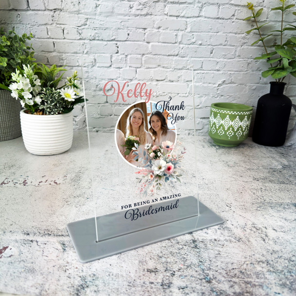 Floral Bridesmaid Gift Round Photo Personalised Acrylic Plaque
