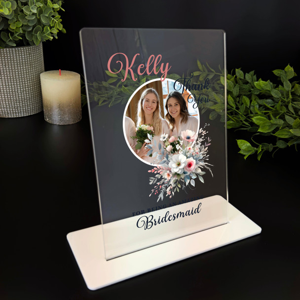 Floral Bridesmaid Gift Round Photo Personalised Acrylic Plaque