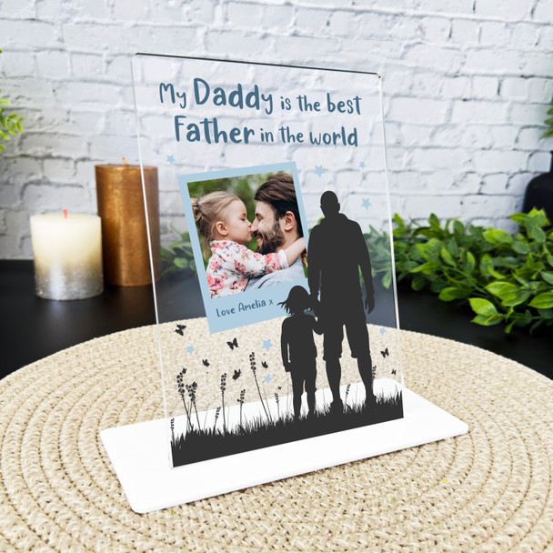 Daddy Gift Best Father From Daughter Photo Blue Personalised Acrylic Plaque