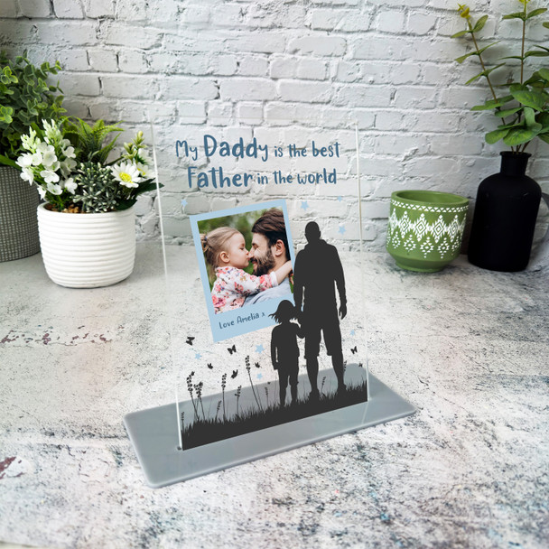 Daddy Gift Best Father From Daughter Photo Blue Personalised Acrylic Plaque