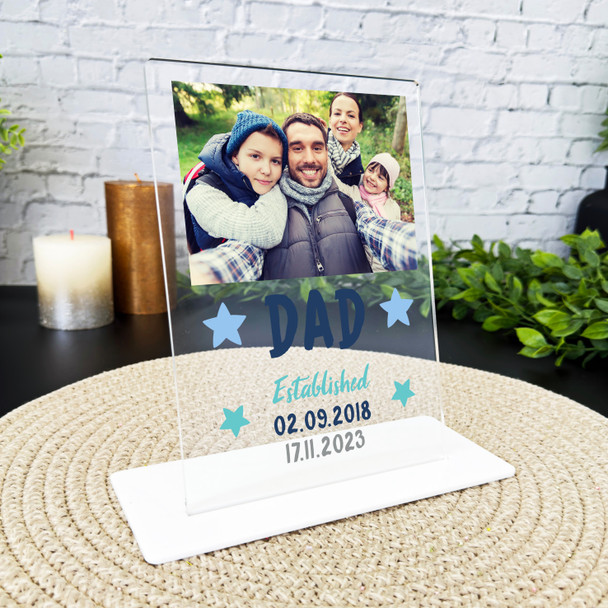 Gift For Dad Established Blue White Dates Photo Personalised Acrylic Plaque