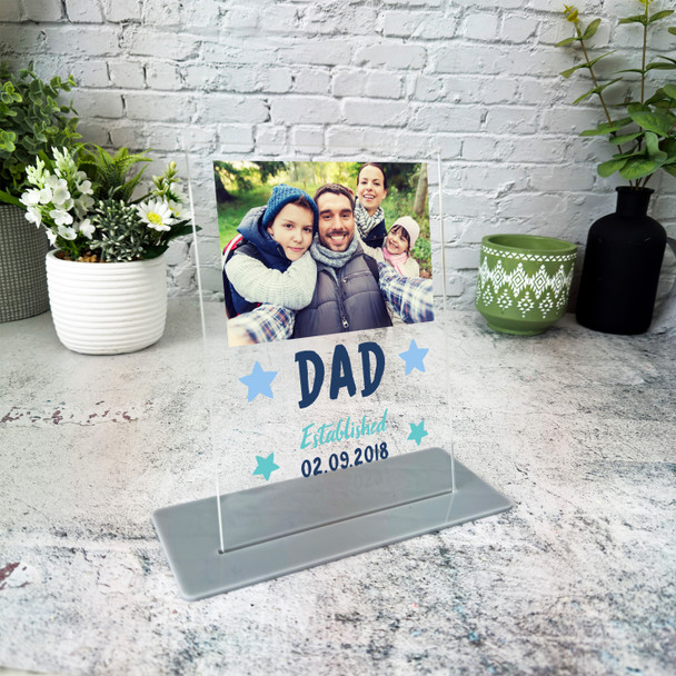 Gift For Dad Established Blue White Dates Photo Personalised Acrylic Plaque