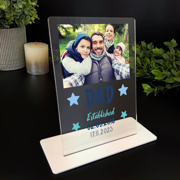 Gift For Dad Established Blue White Dates Photo Personalised Acrylic Plaque