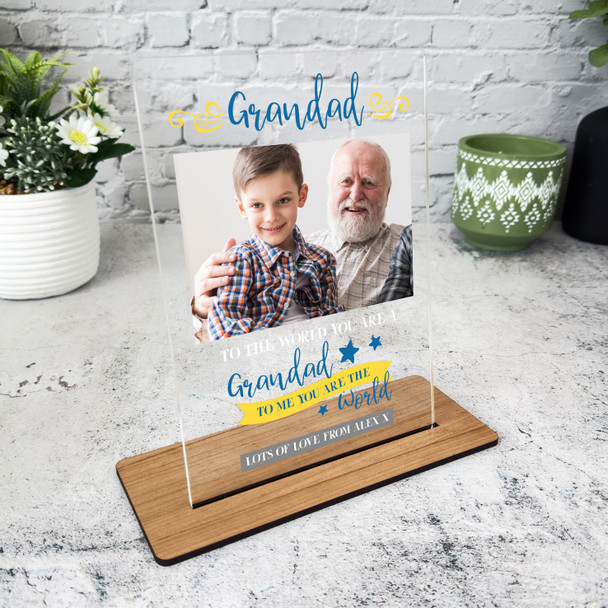 Gift For Grandad To Me You Are The World Photo Personalised Acrylic Plaque