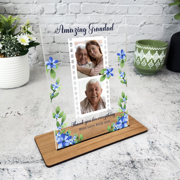 Grandfather Gift For Grandad Blue Green Photo Personalised Acrylic Plaque