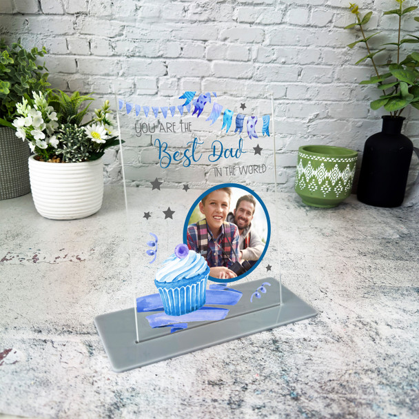 Best Dad In The World Gift Blue Cupcake Photo Personalised Acrylic Plaque
