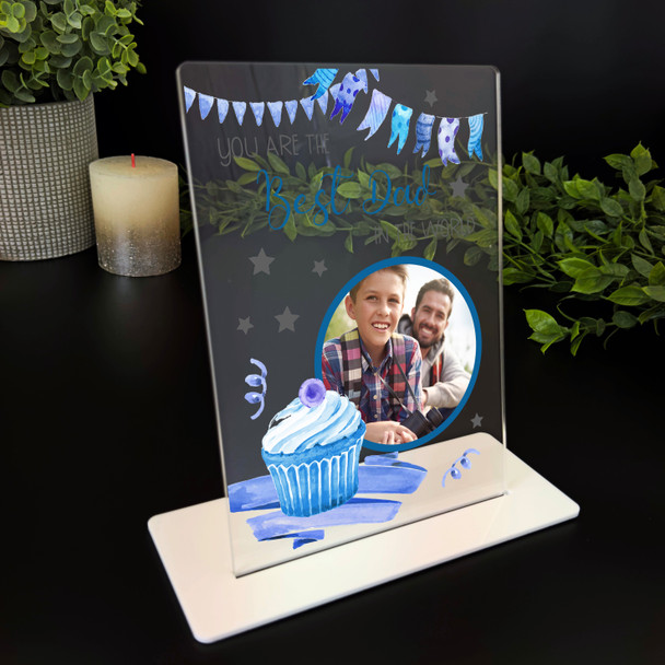 Best Dad In The World Gift Blue Cupcake Photo Personalised Acrylic Plaque